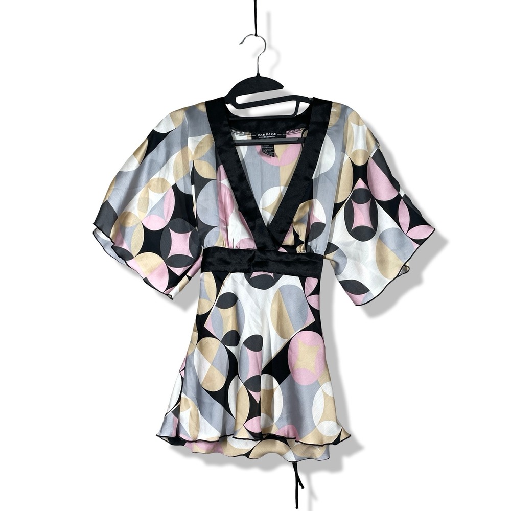 Rampage Kimono Blouse Womens Small Multicolor Geometric Y2K Retro Boho Chic
